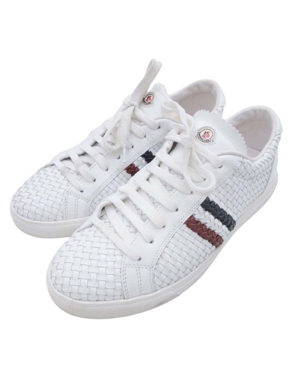 Moncler Monegasque Leather Braided Sneakers Low Cut 41 White - Picture 3 of 12